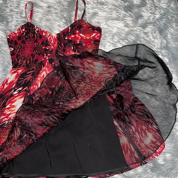 Red chiffon party mini dress 6 - Picture 4 of 16